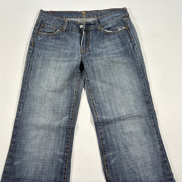 7 For All Mankind Dojo Jeans Women's Flared Faded Stretch Denim Sz 29 x 28 Y2K - Picture 2 of 12